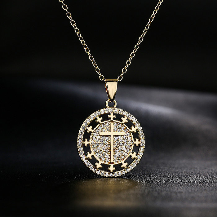 Religious Jewelry Copper-plated 18K Gold Zircon Cross Pendant Necklace