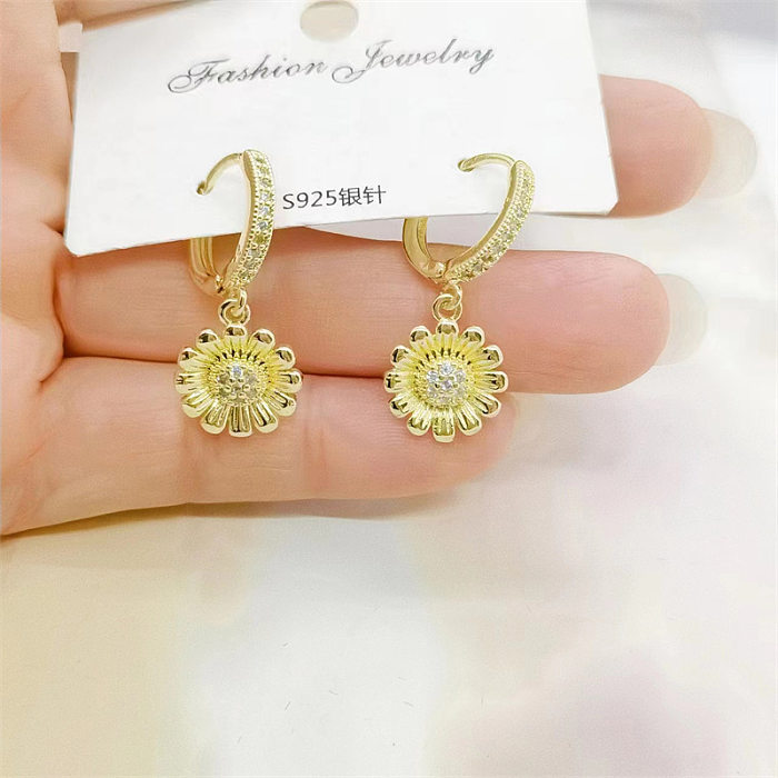 1 Pair Basic Classic Style Tree Dolphin Flower Inlay Copper Zircon Drop Earrings