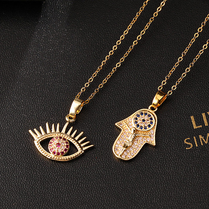 Casual Streetwear Devil'S Eye Copper Inlay Zircon Pendant Necklace