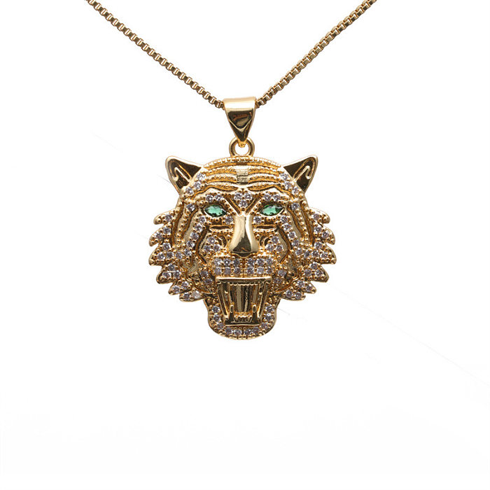 Collier avec pendentif en Zircon, 1 pièce, imprimé Animal guépard, tigre, incrustation de cuivre, à la mode