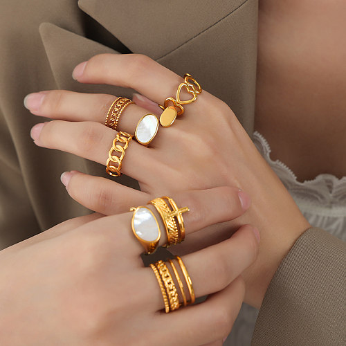 Offene Ringe im französischen Stil mit Farbblockierung, Titanstahlbeschichtung, Inlayschale und 18-karätigem Gold