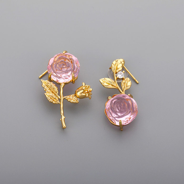 1 Pair Sweet Flower Plating Copper Drop Earrings