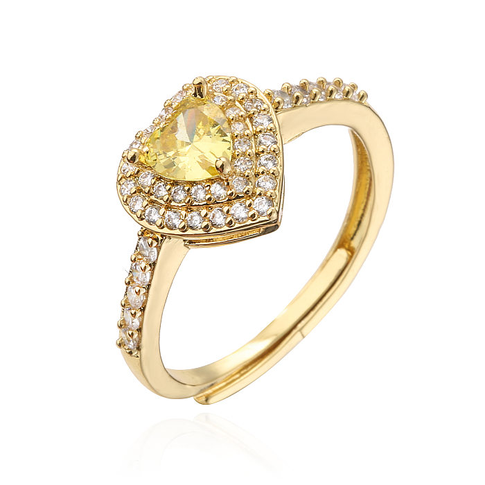 Fashion Colorful Big Gem Full Diamond Inlaid Heart-Shaped Ring Women