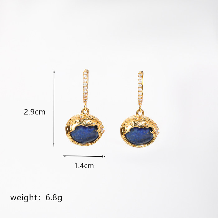 1 Pair Elegant Retro Oval Heart Shape Enamel Plating Inlay Copper Natural Stone Malachite Shell 18K Gold Plated Drop Earrings