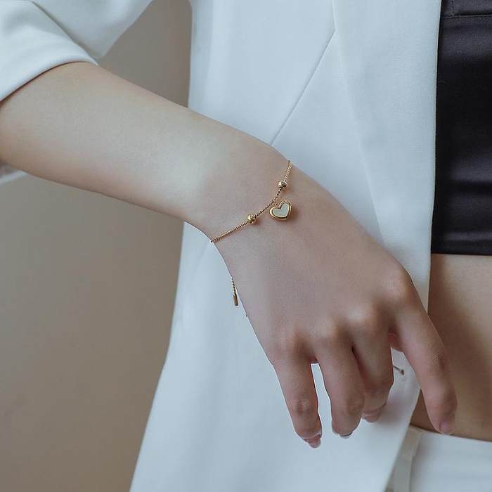 Simple Style Heart Shape Titanium Steel Patchwork 18K Gold Plated Bracelets Earrings Necklace