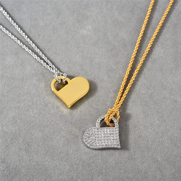 Simple Style Heart Shape Copper Plating Inlay Zircon Pendant Necklace