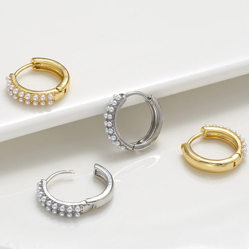 Fashion Geometric Brass Inlay Artificial Pearls Earrings 1 Pair