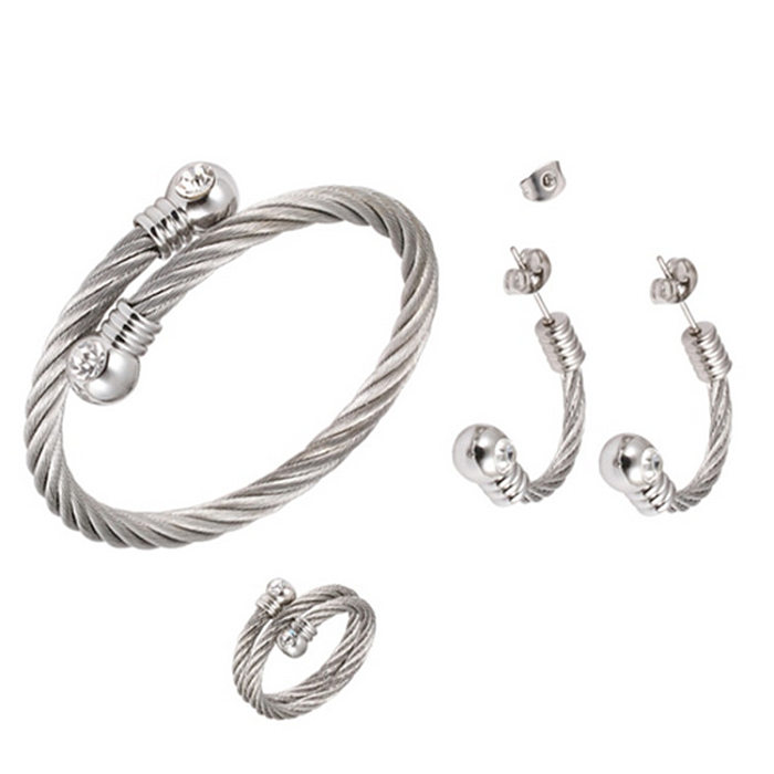 Conjunto de joyería de circón con incrustaciones de acero de titanio irregular de moda 3 piezas
