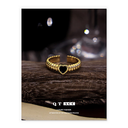1 pièce mode coeur forme cuivre placage Zircon anneau ouvert