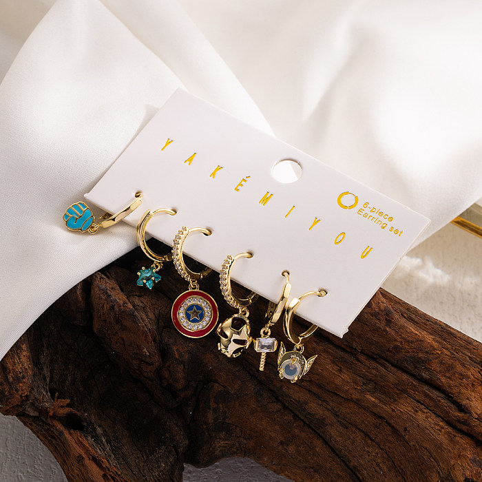Novelty Cartoon Copper Enamel Zircon 14K Gold Plated Earrings