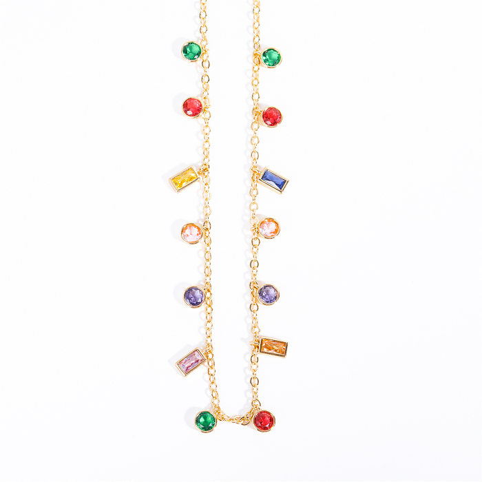 Collier de bracelets plaqués or 18 carats avec incrustation de cuivre carré rond rétro