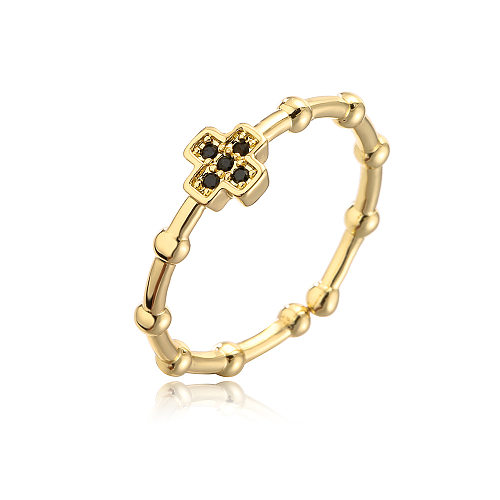 New Copper-plated 18K Gold Micro-set Zircon Cross Opening Adjustable Ring