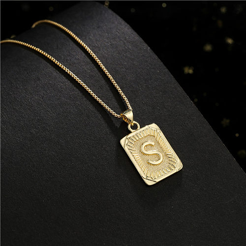 Fashion Copper-plated Real Gold Square 26 English Letters Double-sided Necklace