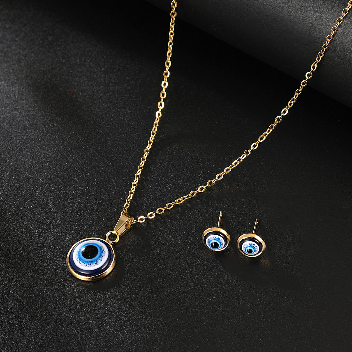 Simple Style Devil'S Eye Stainless Steel Plating 18K Gold Plated Earrings Necklace