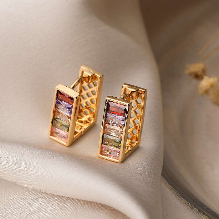 1 Pair Simple Style Commute Square Plating Inlay Copper Zircon 18K Gold Plated Earrings