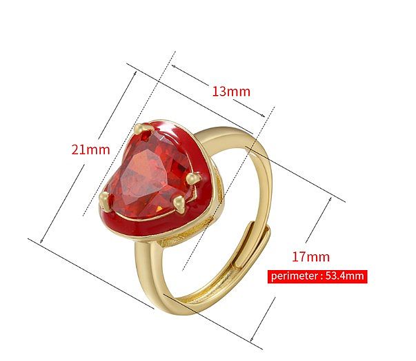 Elegant Sweet Heart Shape Copper Enamel Plating Inlay Zircon 18K Gold Plated Rings