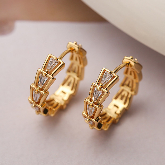 1 Pair Shiny Geometric Copper Plating Inlay Zircon 18K Gold Plated Hoop Earrings