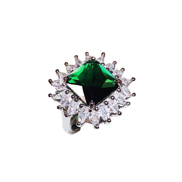 Classic Style Square Copper Plating Inlay Artificial Gemstones Open Rings