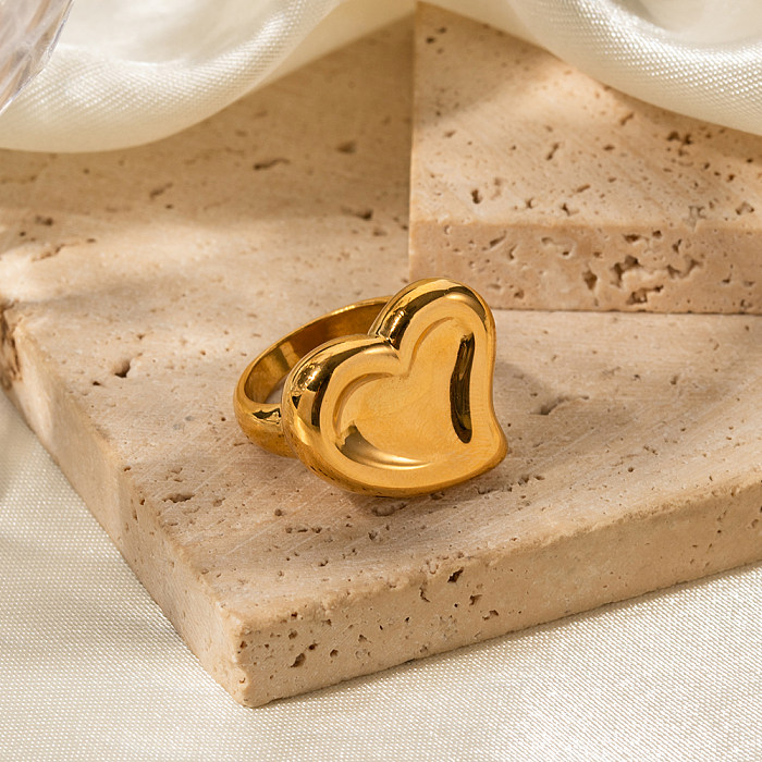 خواتم مطلية بالذهب عيار 18 قيراط على شكل قلب بتصميم بسيط من الفولاذ المقاوم للصدأ