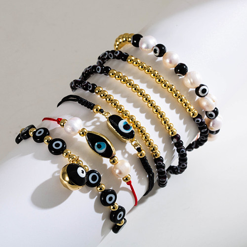 1 pièce artistique œil du diable corde cuivre perlé émail placage bracelets plaqués or 18 carats