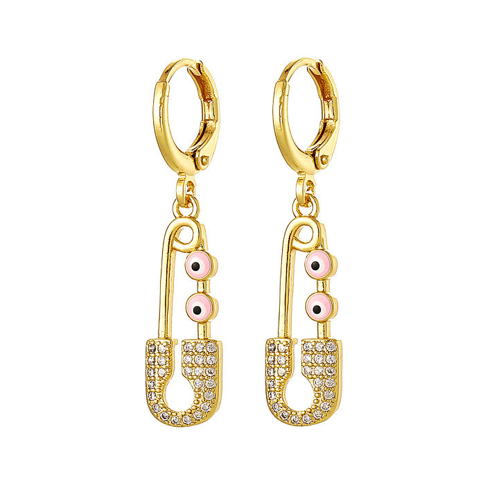 Fashion Paper Clip Copper Gold Plated Zircon Drop Earrings 1 Pair