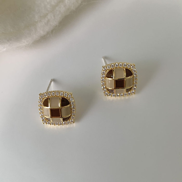 1 Pair IG Style Retro Square Enamel Plating Inlay Copper Zircon 14K Gold Plated Ear Studs