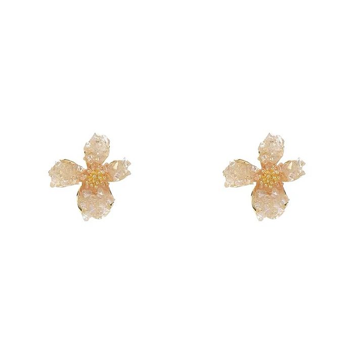 1 paire de clous d'oreilles plaqués or 14 carats, fleur douce, cristal, cuivre