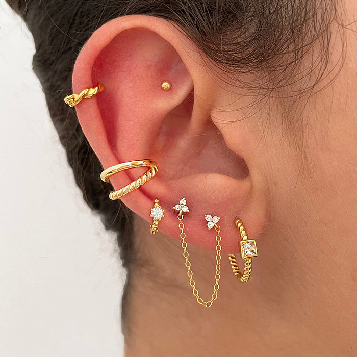 Boucles d'oreilles créoles en cuivre carré à la mode Boucles d'oreilles en cuivre zircon plaqué or