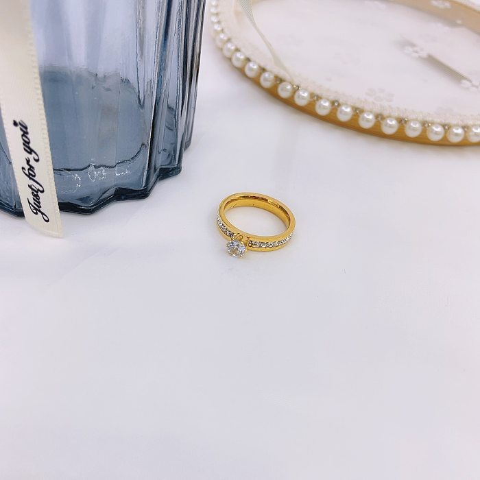 Atacado estilo simples cor sólida titânio chapeamento de aço incrustado anéis de diamante artificial