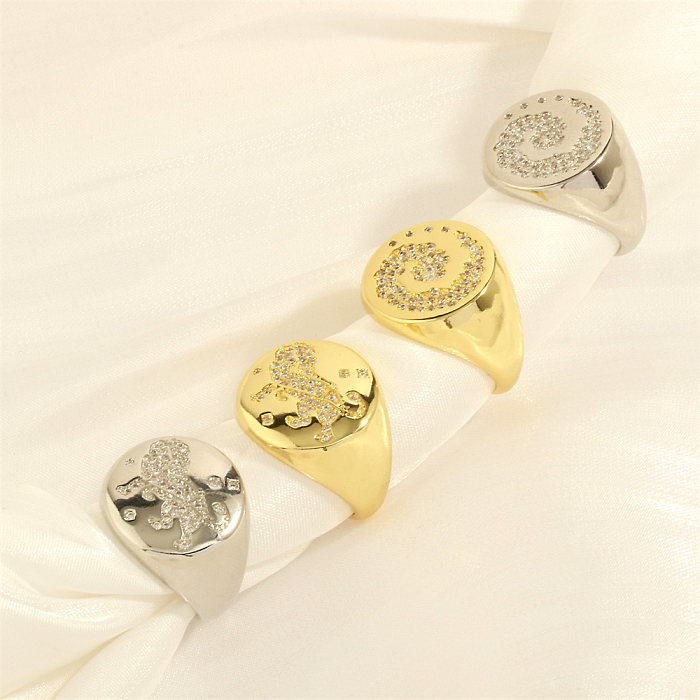 Simple Style Constellation Copper Plating Inlay Zircon 18K Gold Plated Open Rings