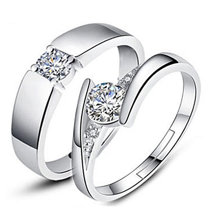 1 Paar romantischer offener Ring mit geometrischem Kupfer-Inlay und Zirkon