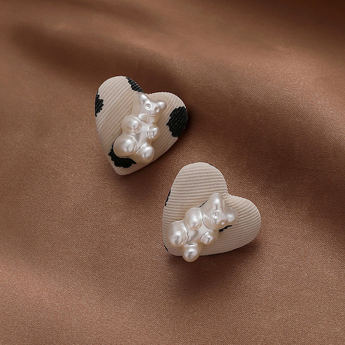1 Pair Simple Style Heart Shape Flower Plating Inlay Copper Zircon Ear Studs