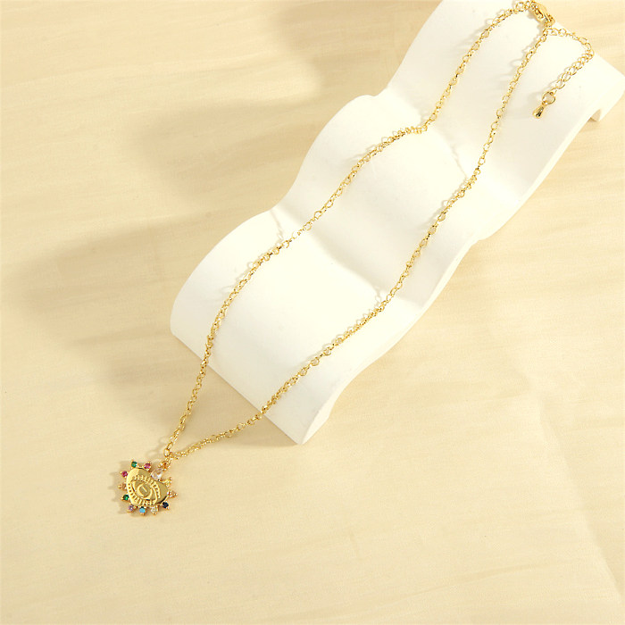Retro Simple Style Devil'S Eye Heart Shape Copper 18K Gold Plated Zircon Pendant Necklace In Bulk
