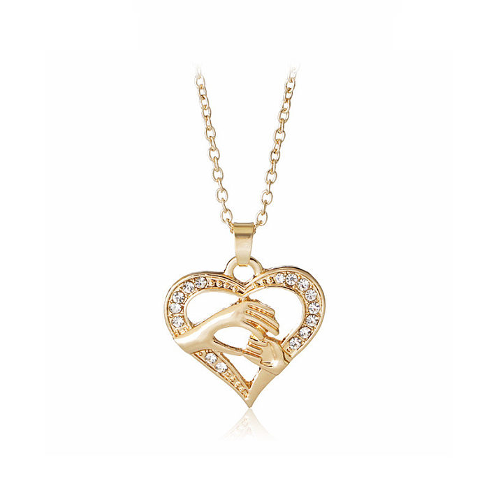 1 Piece MAMA Simple Style Letter Moon Heart Shape Alloy Copper Plating Inlay Artificial Rhinestones Artificial Diamond Rose Gold Plated Gold Plated Silver Plated Pendant Necklace