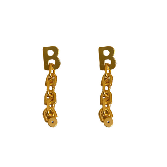 1 Pair Simple Style Shiny Letter Plating Copper 14K Gold Plated Drop Earrings