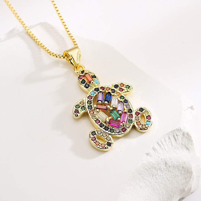 1 Piece Fashion Tortoise Umbrella Copper Plating Hollow Out Inlay Zircon Pendant Necklace