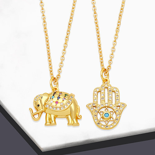 Retro Hand von Fatima Elefant Kupfer vergoldet Zirkon Anhänger Halskette 1 Stück