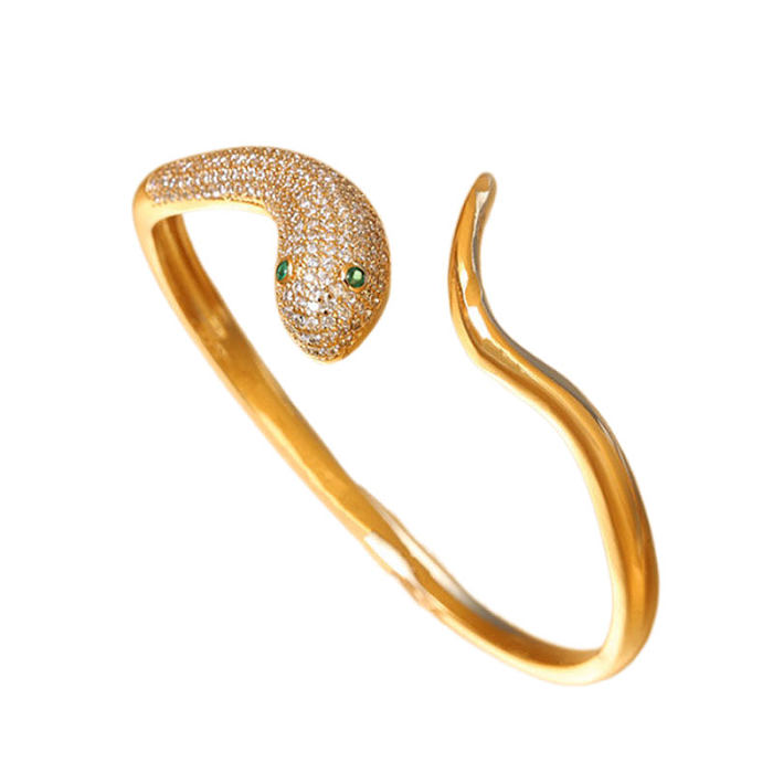 Casual Commute Animal Snake Brass Plating Inlay Zircon 14K Gold Plated Bangle