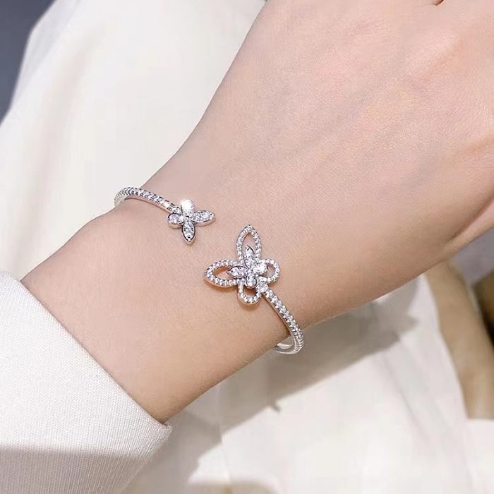Lady Butterfly Kupfer-Inlay-Zirkon-Armband-Halskette