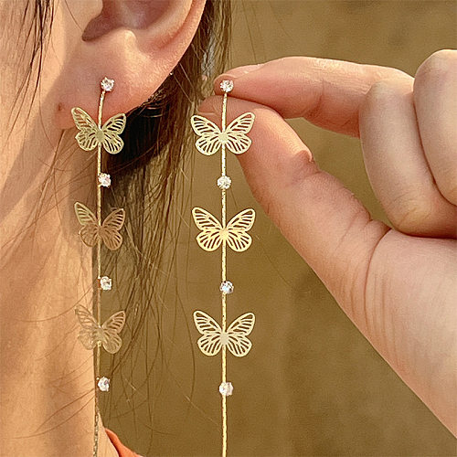 1 paire de boucles d'oreilles pendantes en cuivre plaqué papillon, Style Simple