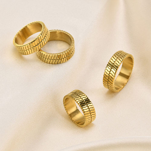 Modern Style Simple Style Round Solid Color Stainless Steel 18K Gold Plated Rings In Bulk