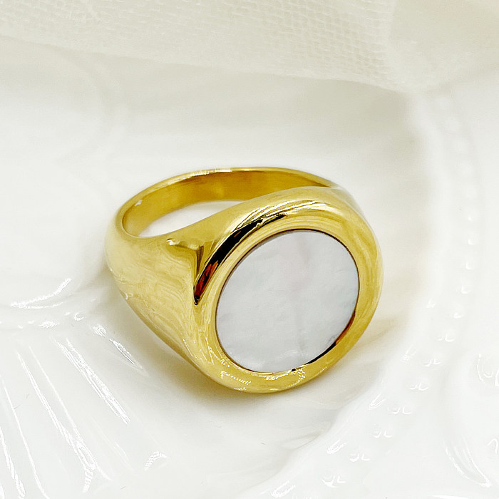 Modern Style Round Stainless Steel Plating Inlay Shell Gold Plated Rings