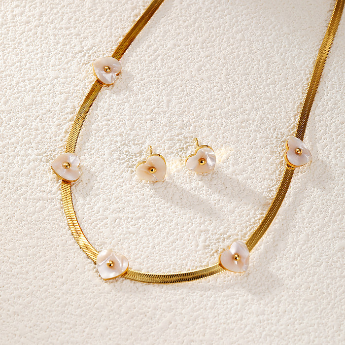 Elegant Simple Style Star Heart Shape Flower Stainless Steel Shell Plating 18K Gold Plated Earrings Necklace