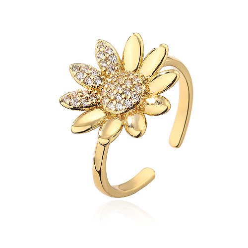 Fashion Star Moon Flower Copper Inlaid Zircon Open Ring 1 Piece