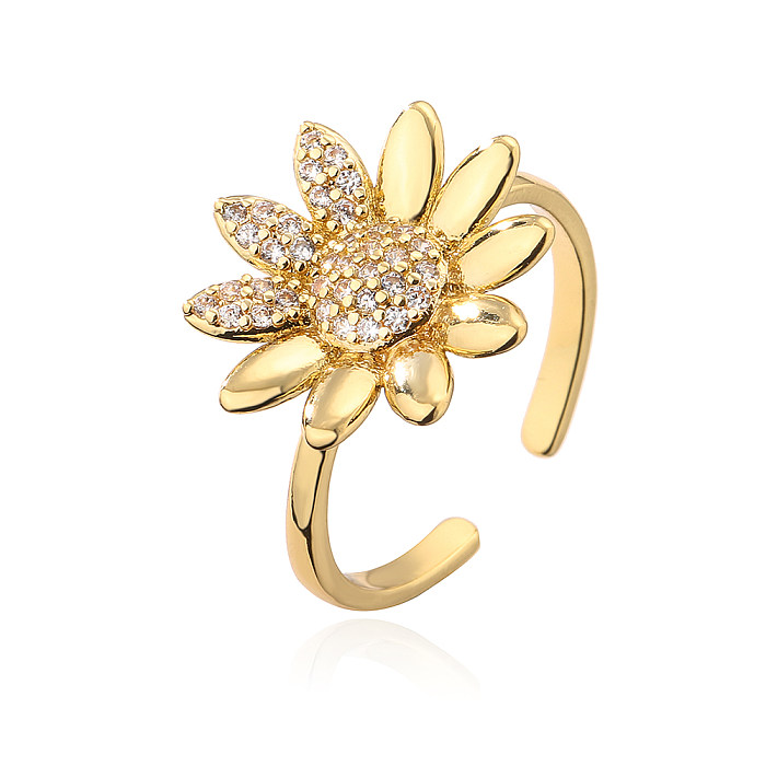 Fashion Star Moon Flower Kupfer eingelegter Zirkon offener Ring 1 Stück