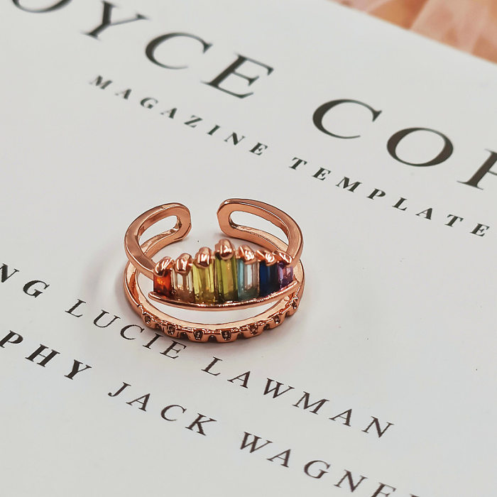 Elegant Crown Copper Inlay Zircon Open Rings