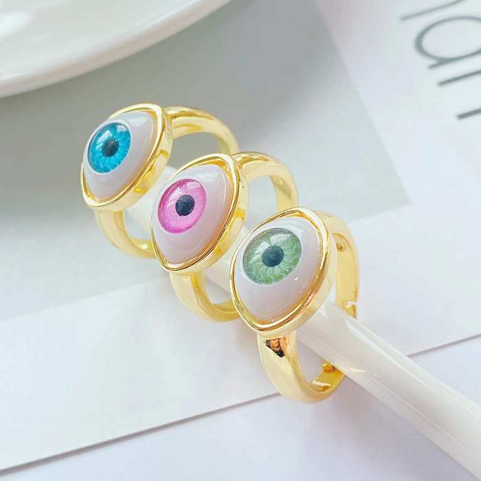 Fashion 18k Gold Resin Devil's Eye Personality Eye Opening Adjustable Ring