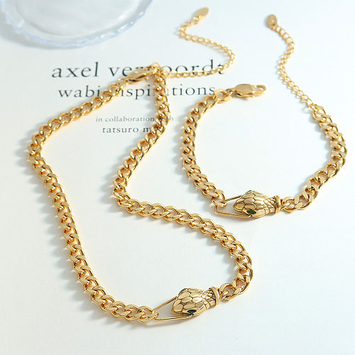 Hip-Hop Cool Style Snake Titanium Steel Plating Inlay Zircon 18K Gold Plated Bracelets Necklace