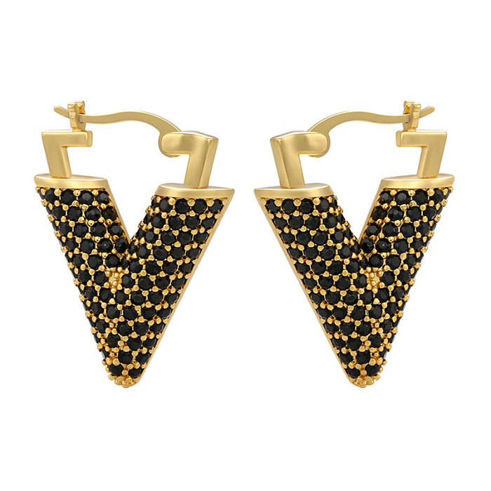 Color Diamond Micro-inlaid Inverted Triangle Copper Ear Buckle