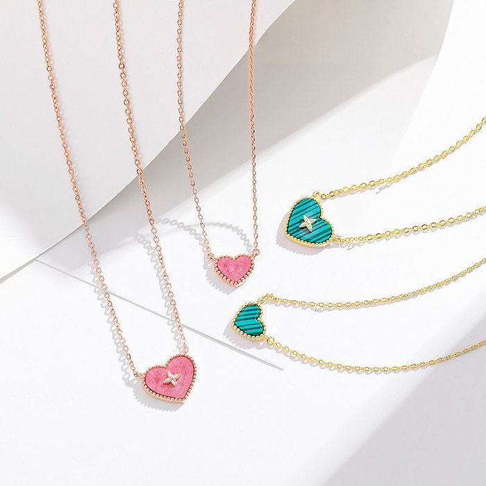 Sweet Heart Shape Copper Plating Inlay Shell Pendant Necklace